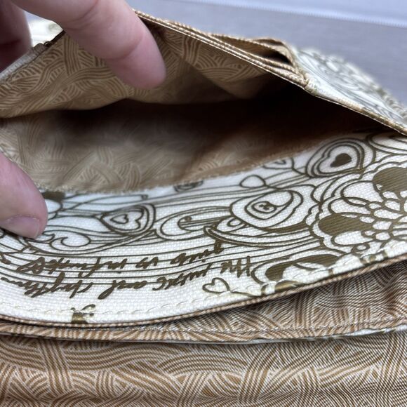 Sakroots Crossbody Purse Tan & Gold Pockets Adjustable Stitching With Vinyl - Picture 10 of 12